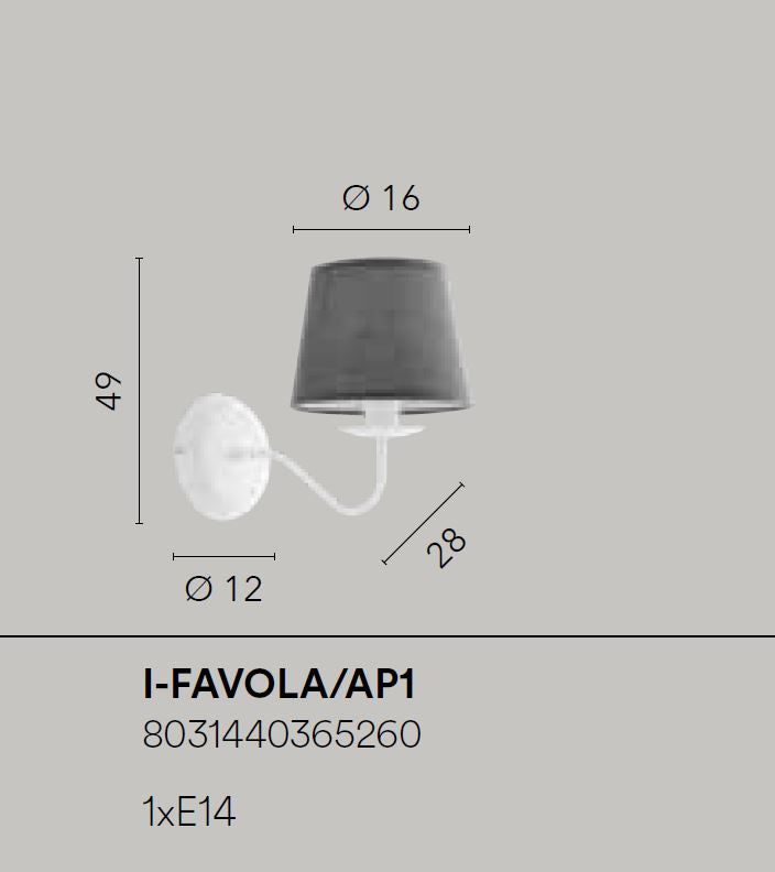 Applique metallo bianco paralumi tessuto grigio 1XE14 non incl. FAVOLA Applique metallo bianco paralumi tessuto grigio 1XE14 non incl. FAVOLA